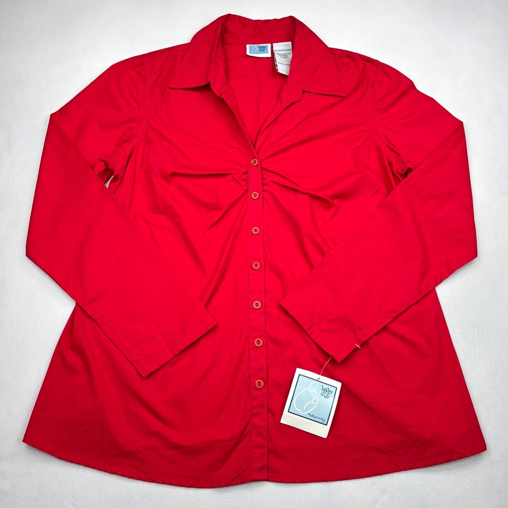 NWT Baby and Me Maternity Womens Small Red Long Sleeve Button Down Shirt Cotton
